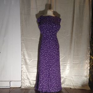 Vintage 40s Style 100% Silk Purple White Floor Length Sleevesless Maxi Dress. Ch